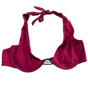 Pain de Sucre Womens Red Halter Underwire Bikini Top Size 34B Clasp Back Beach